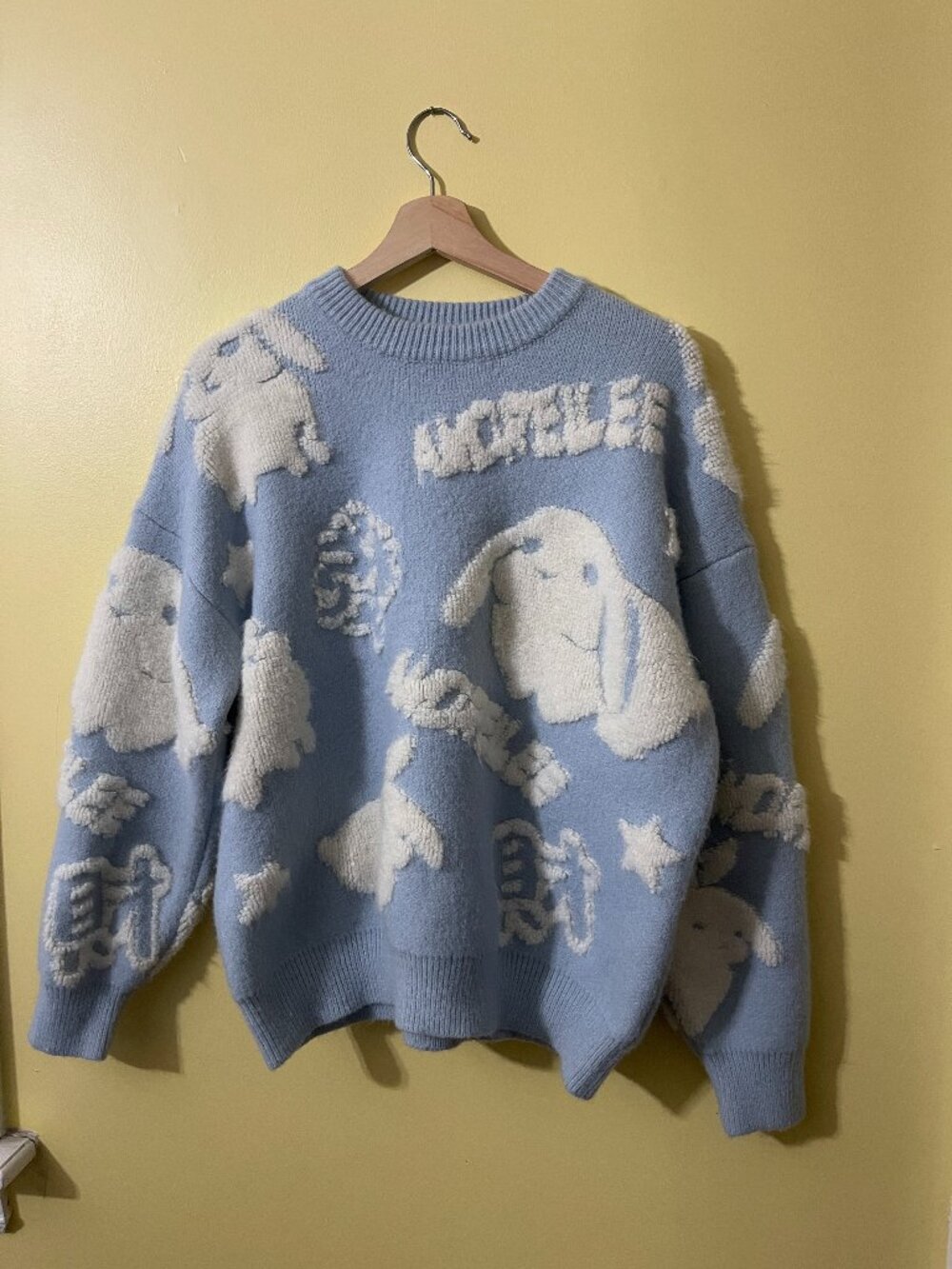 ANDREILEE Men's Casual Rabbit & Letter Pattern Drop Shoulder Sweater